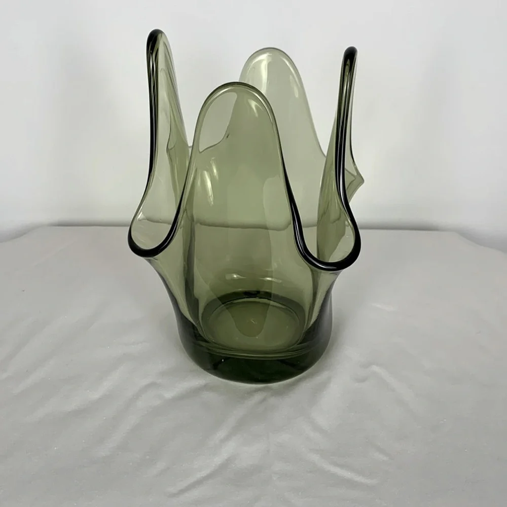 Viking Epic Candle Vase Green Smoke Four Fingers Swung Handkerchief 8.5” Tall
